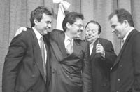 Jos&eacute; Luis Machinea, Rodolfo Terragno, Henoch Aguiar y Carlos Winograd, muy alegres
