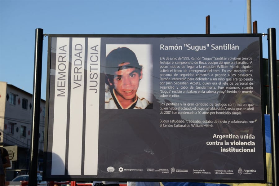 Señalización en homenaje al asesinato de Ramón "Sugus" Santillán. Imagen: Secretaria de Derechos Humanos 2022